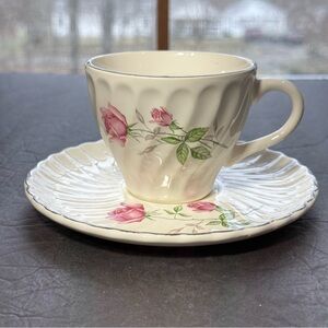 Vintage Dorset Scio Pink Rose Platinum Trim Print Tea Cup & Saucer Set